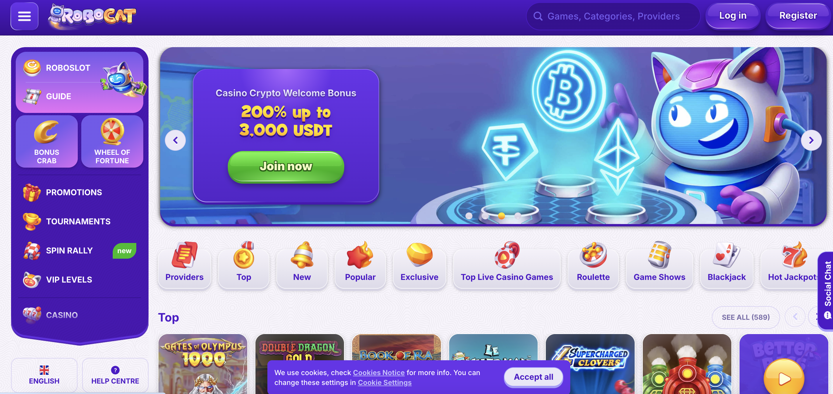Robocat Casino interface